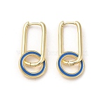 Real 18K Gold Plated Brass Ring Dangle Hoop Earrings, with Enamel, Blue, 30x13mm(EJEW-L268-022G-02)