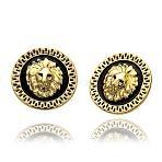 Real 18K Gold Plated Flat Round with Lion Head Tin Alloy Stud Earrings, 25mm(EJEW-BB09639-G)