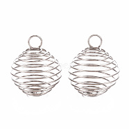 304 Stainless Steel Wire Pendants, Spiral Bead Cage Pendants, Round, Stainless Steel Color, 25~26x20mm, Hole: 5~6mm(X-STAS-ZX013-22-20mm-P)