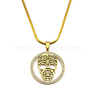 304 Stainless Steel Hollow Skull Pendant Necklaces, with Polymer Clay Rhinestones, Real 18K Gold Plated, 20.20 inch(51.3cm)(NJEW-S007-25G)