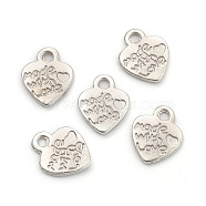 Ideas for Valentines Day Gifts Tibetan Style Alloy Pendants, Cadmium Free & Lead Free, Heart with Made with Love, Platinum, 12.2x10x1.8mm, Hole: 2mm(X-TIBEP-LF0004Y-P)