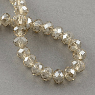 Electroplate Glass Bead Strands, Faceted Rondelle, Tan, 10x7.5mm, Hole: 2mm, about 72pcs/strand(EGLA-S096-10mm-05)