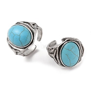 Oval Synthetic Turquoise Cuff Rings, Alloy Wide Open Rings for Women, Cadmium Free & Lead Free, Antique Silver, 21mm, Inner Diameter: Adjustable (RJEW-B107-13AS-01)