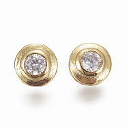 Brass Micro Pave Cubic Zirconia Cabochons, Flat Round, Clear, Golden, 6x2mm, Pin: 1mm(ZIRC-F103-32-G)
