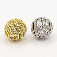 Hollow Round Brass Micro Pave Cubic Zirconia Beads, Mixed Color, 13mm, Hole: 3.5mm(ZIRC-D026-05)