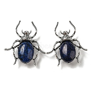 Dual-use Items Alloy Spider Brooch, with Natural Lapis Lazuli, Antique Silver, 42x38x12~13mm, Hole: 4.5x4mm(JEWB-C026-03C-AS)