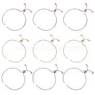 Brass Slider Bracelets Making, with Cubic Zirconia, Box Chains, Long-Lasting Plated, Mixed Color, 9.4 inch(24cm), 1mm, Hole: 1.5mm, 12pcs/box(MAK-UN0001-01)