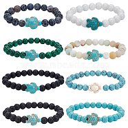 8Pcs 8 Colors Resin Tortoise Beaded Stretch Bracelets Set, Imitation Gemstone Jewelry for Women, Mixed Color, Inner Diameter: 2-3/8 inch(6cm), 1Pc/color(BJEW-AN0001-16)