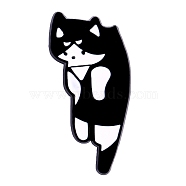 Lazy Cat Shape Alloy with Enamel Brooch, Black, 30x15mm(PW-WG64025-03)