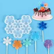 Flower Shape Food Grade Silicone Lollipop Molds, Fondant Molds, for DIY Edible Cake Topper, Chocolate, Candy, UV Resin & Epoxy Resin Jewelry Making, White, 116x139x6.5mm, Inner Diameter: 47~50x42~50mm, Fit for 2mm Stick(DIY-D069-21)