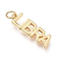 Brass Pendants, with Jump Rings, Long-Lasting Plated, Constellation/Zodiac Sign, Word, Libra, 23.5x7.5x2mm, Hole: 3.5mm(ZIRC-I048-15G-10)