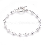 304 Stainless Steel Link Chain Bracelets, with Toggle Clasps, Heart, Stainless Steel Color, 8 inch(20.4cm), 5mm(BJEW-P237-30P)
