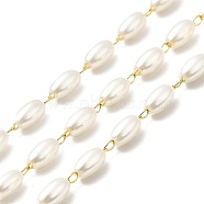 Handmade Oval Glass Beaded Chains, Ion Plating(IP) 316 Surgical Stainless Steel Chains, Soldered, with Spool, Real 18K Gold Plated, 6x3.5mm(CHS-I019-10G)
