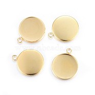 Rack Plating 304 Stainless Steel Pendant Cabochon Settings, Plain Edge Bezel Cups, Flat Round, Real 24K Gold Plated, Tray: 18mm, 24x20x2mm, Hole: 2.2mm(STAS-F191-14G-F)