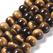 Natural Tiger Eye Round Bead Strands, Grade A+, 6mm, Hole: 1mm, about 61pcs/strand, 15 inch(G-L411-07-6mm)