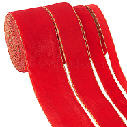 12M 4 Styles Polyester Single Face Velvet Ribbon, Gold Edged Flat Ribbon, with 4Pcs Metallic Wire Twist Ties, for Jewelry, Craft Making, Red, 3/8~1-1/2 inch(10~38mm), about 3m/style(OCOR-BC0005-56B)