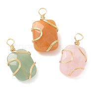 Natural Mixed Stone Rectangle Pendants, with Golden Copper Wire Wrapped Findings,, Long-Lasting Plated, 22.5~23x12.5~13x7~8mm, Hole: 3~3.5mm(PALLOY-JF02106)