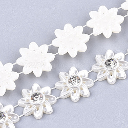 ABS Plastic Imitation Pearl Beaded Trim Garland Strand, Great for Door Curtain, Wedding Decoration DIY Material, with Rhinestone, Flower, Creamy White, 18x6mm; 5yards/roll(AJEW-S073-31)