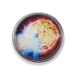 Brass Buttons, Jewelry Snap Buttons, with Luminous Glass Cabochon, Starry Sky Pattern, Flat Round, Platinum, Colorful, 18x10mm, Knob: 5.5mm(GLAA-E396-C02)