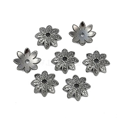 8-Petal Tibetan Style Alloy Flower Bead Caps, Cadmium Free & Nickel Free & Lead Free, Gunmetal, 14x3.5mm, Hole: 2mm(TIBEB-2347-B-FF)