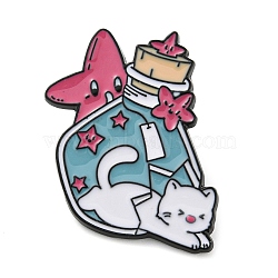 Cat in the Bottle Enamel Pins, Black Zinc Alloy Badge for Women, Colorful, 29x27x1.5mm(JEWB-Q033-01A)