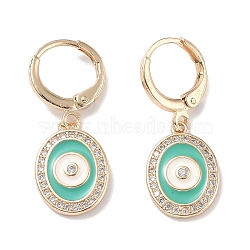 Real 18K Gold Plated Brass Dangle Leverback Earrings, with Enamel and Cubic Zirconia, Evil Eye, 29x11mm(EJEW-L269-010G-01)