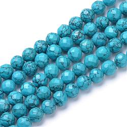 Synthetic Turquoise Bead Strands, Dyed, Faceted Round, 10mm, Hole: 1mm, about 40pcs/strand, 15.7 inch(G-R411-06-10mm)