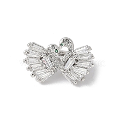 Swan Brass Micro Pave Cubic Zirconia Fold Over Clasps, Lead Free & Cadmium Free, Long-Lasting Plated, Rack Plating, Platinum, 13.5x21.5x10mm(KK-D324-30P)