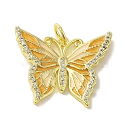 Butterfly Brass Enamel Micro Pave Cubic Zirconia Pendants, Real 18K Gold Plated, with Jump Ring, Orange, 22x26.5x3mm, Hole: 4.2mm(KK-Z042-02G-02)