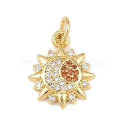 Brass Micro Pave Cubic Zirconia Pendants, Flower Charms, with Jump Rings, Real 18K Gold Plated, Colorful, 14.5x12x2mm(KK-H525-05A-G)
