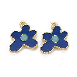 Rack Plating Light Gold Alloy Enamel Pendants, Cadmium Free & Lead Free, Flower, Medium Blue, 17x16x2mm, Hole: 1.6mm(ENAM-Q444-013C-RS)