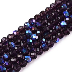 Electroplate Glass Beads Strands, Half Rainbow Plated, Faceted, Rondelle, Indigo, 4x3mm, Hole: 0.4mm, about 113~115pcs/strand, 41~41.5cm(EGLA-A044-T4mm-L15)