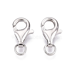 Anti-Tarnish 925 Sterling Silver Lobster Claw Clasps, with Jump Rings, Platinum, 13x8.5x3.5mm, Hole: 3.2mm(STER-N016-37P)