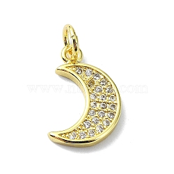 Moon Theme Brass Micro Pave Clear Cubic Zirconia Charms, with Jump Ring, Real 18K Gold Plated, Moon, 14x9.5x2mm, Hole: 3mm(KK-H475-57G-06)