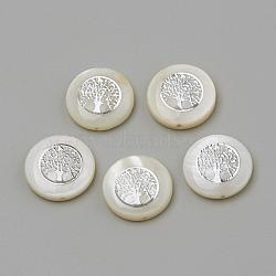 Natural Freshwater Shell Beads, Flat Round & Tree, Platinum, 15x4mm, Hole: 1mm(SHEL-Q011-006P)