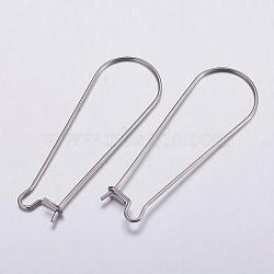 Tarnish Resistant 316 Surgical Stainless Steel Hoop Earrings Settings, Stainless Steel Color, 39x14x0.7mm, 21 Gauge, Pin: 0.7mm(STAS-K146-040-39x14mm)