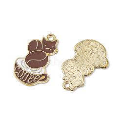 Alloy Enamel Pendants, Coffee Cup with Squirrel Charm, Golden, 26x16.5x1.2mm, Hole: 1.8mm(ENAM-P246-01G)