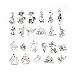 Tibetan Style Alloy Pendants, Cat Charms, Antique Silver, 16.5~33x8.5~16.5x2.5~3mm, Hole: 1.5~2mm, 51pcs/set(X1-PALLOY-B014-14)