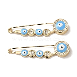 Real 18K Gold Plated Brass with Rhinestone Brooches, Enamel Pins, Evil Eye, 11.5x43.5x5.5mm(JEWB-M040-01G-01)