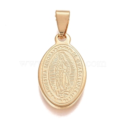 304 Stainless Steel Pendants, Oval with Virgin Mary, Golden, 27x15x1.5mm, Hole: 3.5x8.5mm(STAS-G210-10G)