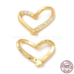 925 Sterling Silver Linking Rings, Micro Pave Cubic Zirconia, with 925 Stamp, Asymmetrical Heart, Real 18K Gold Plated, 12x15x4mm, Inner Diameter: 4x12.5mm(STER-I010-15G)