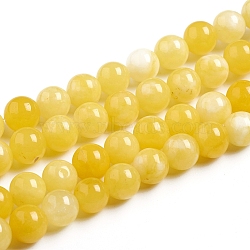 Natural White Jade Beads Strands, Imitation Amber Color, Dyed, Round, Gold, 8mm, Hole: 0.8mm, about 47pcs/strand, 14.96 inch(38cm)(X-G-G843-01-8mm)