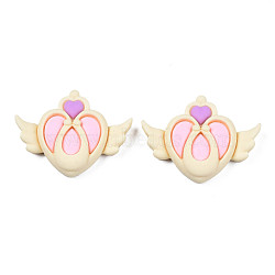 Opaque Resin Cabochons, Heart with Wing, Violet, 25.5x32x7mm(CRES-S308-067B-01)