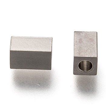 304 Stainless Steel Beads, Cuboid, Stainless Steel Color, 7x4x4mm, Hole: 2mm