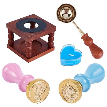 CRASPIRE DIY Stamp Making Kits, Including Wax Seal Stamp Set, Pear Wood Handle and Brass Wax Seal Stamp Heads, Mixed Patterns, 2.5x1.4cm, 2pcs/bag