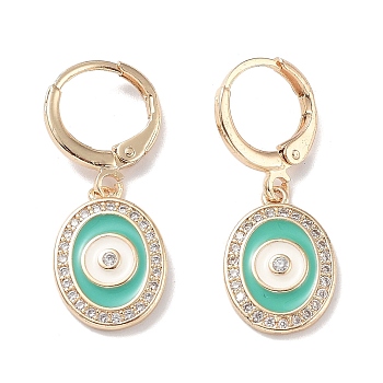 Real 18K Gold Plated Brass Dangle Leverback Earrings, with Enamel and Cubic Zirconia, Evil Eye, 29x11mm