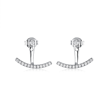 S925 Sterling Silver Micro Pave Clear Cubic Zirconia Smile Face Stud Earrings for Women, Simple and Elegant Style