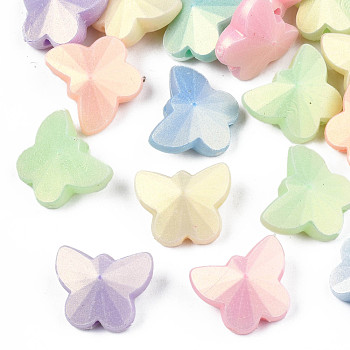 Spray Painted Frosted Opaque Acrylic Beads, Butterfly, Mixed Color, 12x14x7mm, Hole: 1.5mm, about 920pcs/500g