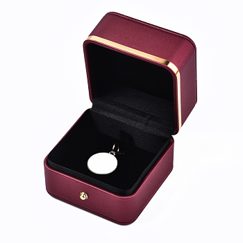 Imitation Leather Pendant Box, Jewelry Storage Case, for Wedding, Engagement, Anniversary Party, Square, Brown, 7.7x7.7x6.5cm