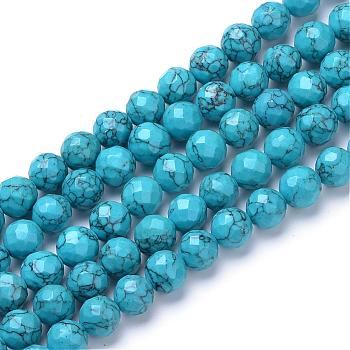 Synthetic Turquoise Bead Strands, Dyed, Faceted Round, 10mm, Hole: 1mm, about 40pcs/strand, 15.7 inch